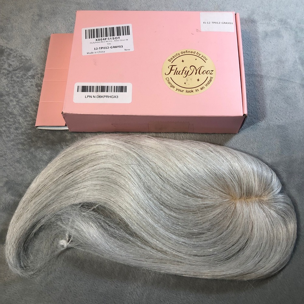 Flufymooz Real Human Hair Bangs Silver White Topper 10 Inch Clip In Brand New